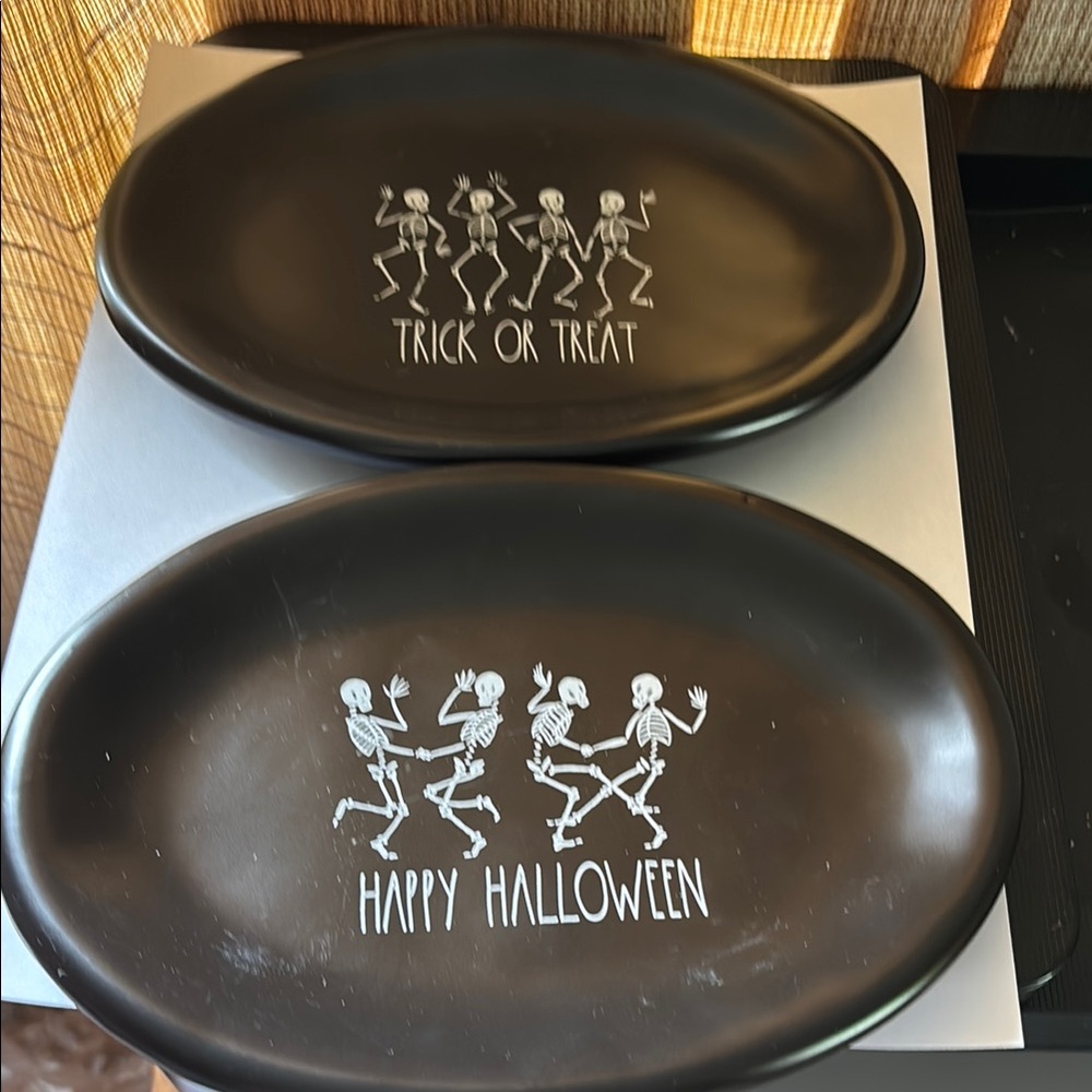 Rae Dunn Halloween skeleton, oval plates